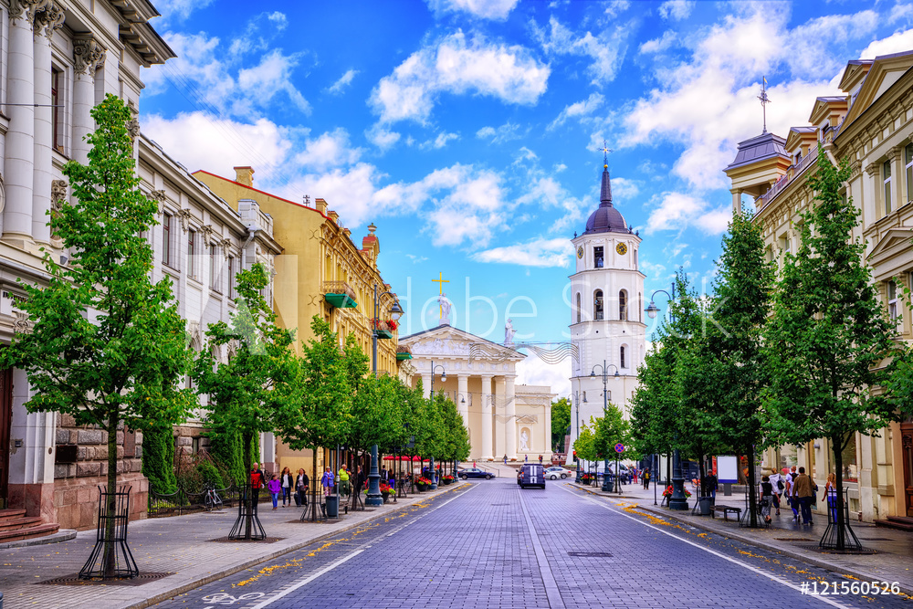 Obraz na płótnie Gediminas Avenue and Cathedral square, Vilnius, Lithuania, w sypialni