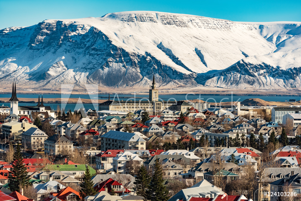 Obraz na płótnie panoramic view of reykjavik at wintertime, iceland w salonie