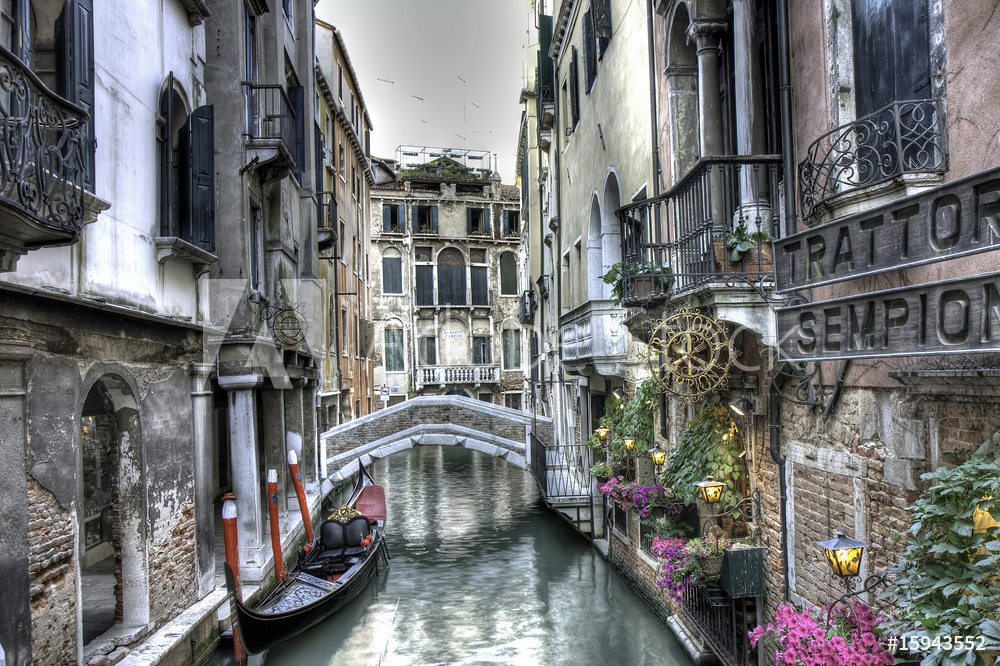 Obraz na płótnie Gondel, Palazzi und Bruecke, Venedig, Italien w salonie