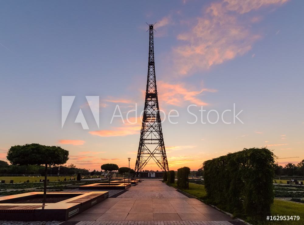 radiostation tower in Gliwice, Poland in sunset.