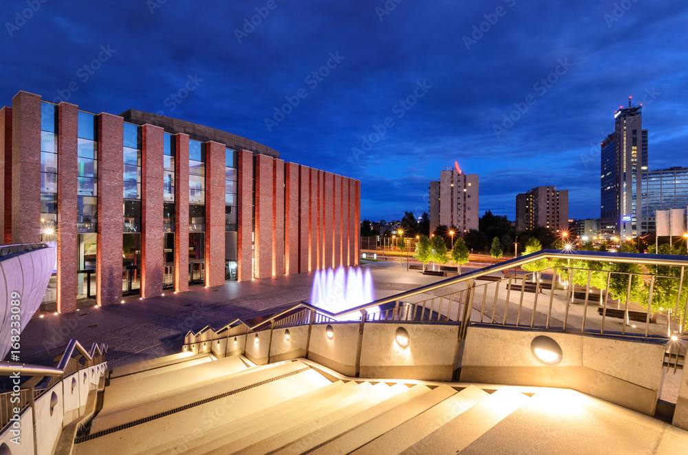 Katowice in the evening. Night city