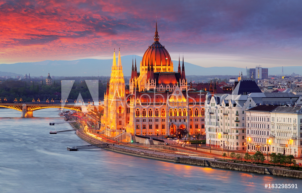 Obraz na płótnie zachód Słońca nad Parlamentem w Budapeszcie | Obraz na płótnie w salonie