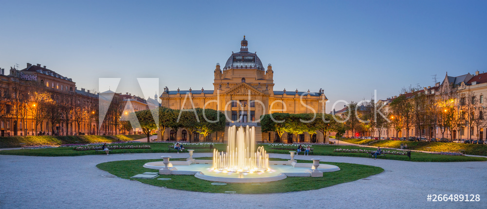 Panoramic View of the Art Pavilion at Dusk in Zagreb - Croatia