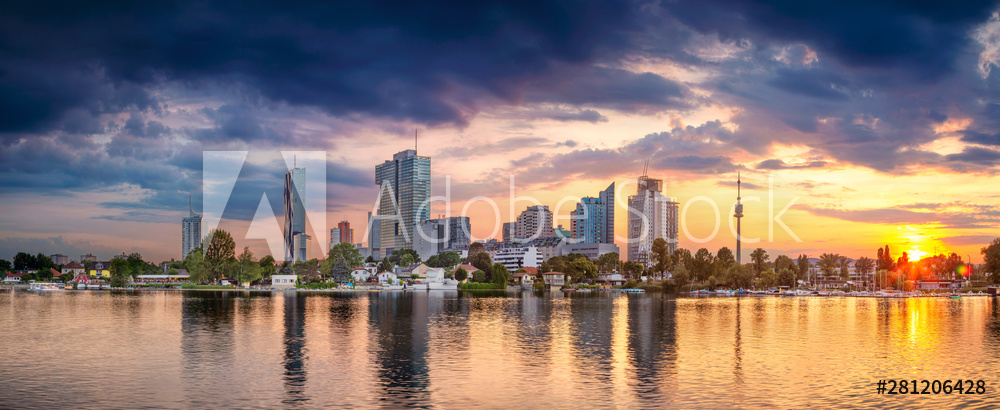 Vienna, Austria. Panoramic cityscape image of Vienna capital city of Austria during sunset.