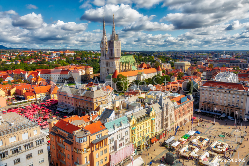 Ban Jelacic Square. Aerial view of the central square of the city of Zagreb. Capital city of Croatia. Image
