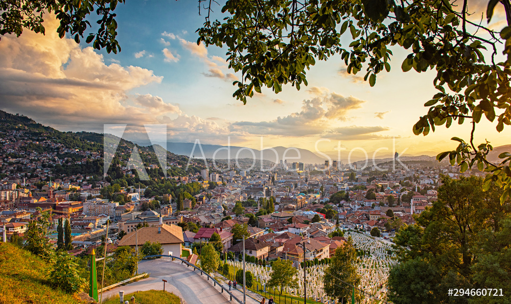 Fotoobraz Sunset view of Sarajevo, Bosnia beton architektoniczny