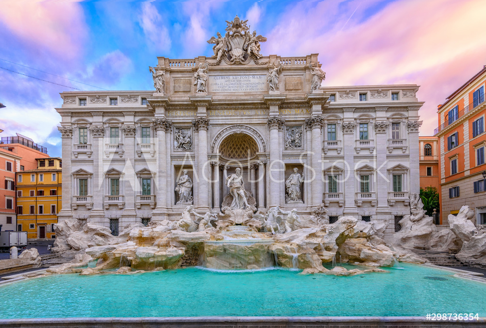Obraz na płótnie View of Rome Trevi Fountain (Fontana di Trevi) in Rome, Italy. Trevi is most famous fountain of Rome. Architecture and landmark of Rome. w sypialni