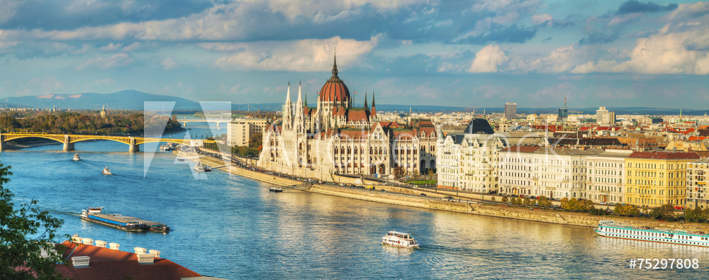 Fotoobraz Panorama Budapesztu i Dunaju | Obraz na płótnie beton architektoniczny