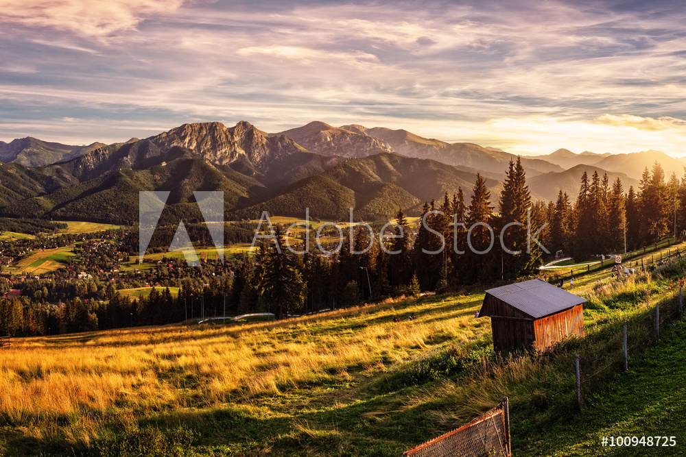 Gubalowka - view on panorama of Tatras at sunset, Poland.