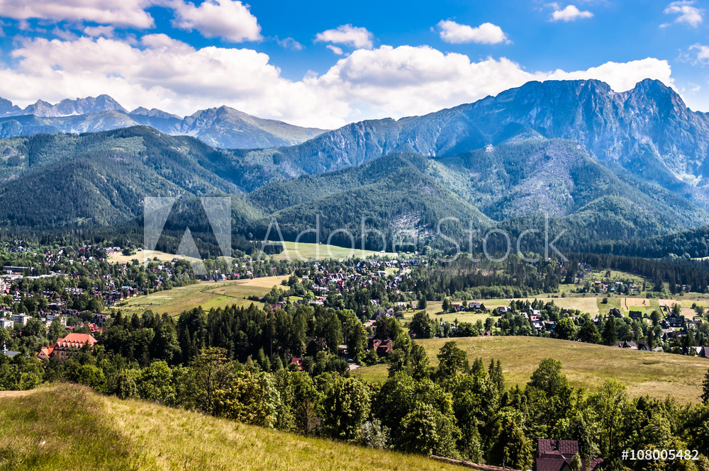 Obraz na płótnie Krajobraz Tatr, widok na Zakopane ze szczytu Gubałówki | fotoobraz w salonie