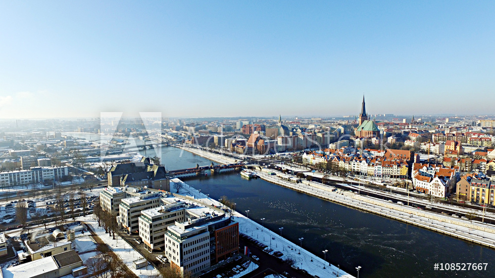 Obraz na płótnie Panorama Szczecina - Odra w salonie