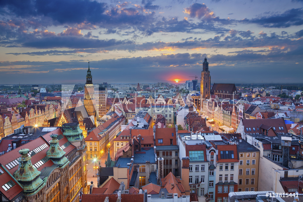 Obraz na płótnie Zachód nad Wrocławiem w salonie