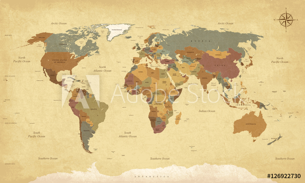 Obraz na płótnie Mapa w stylu retro w salonie