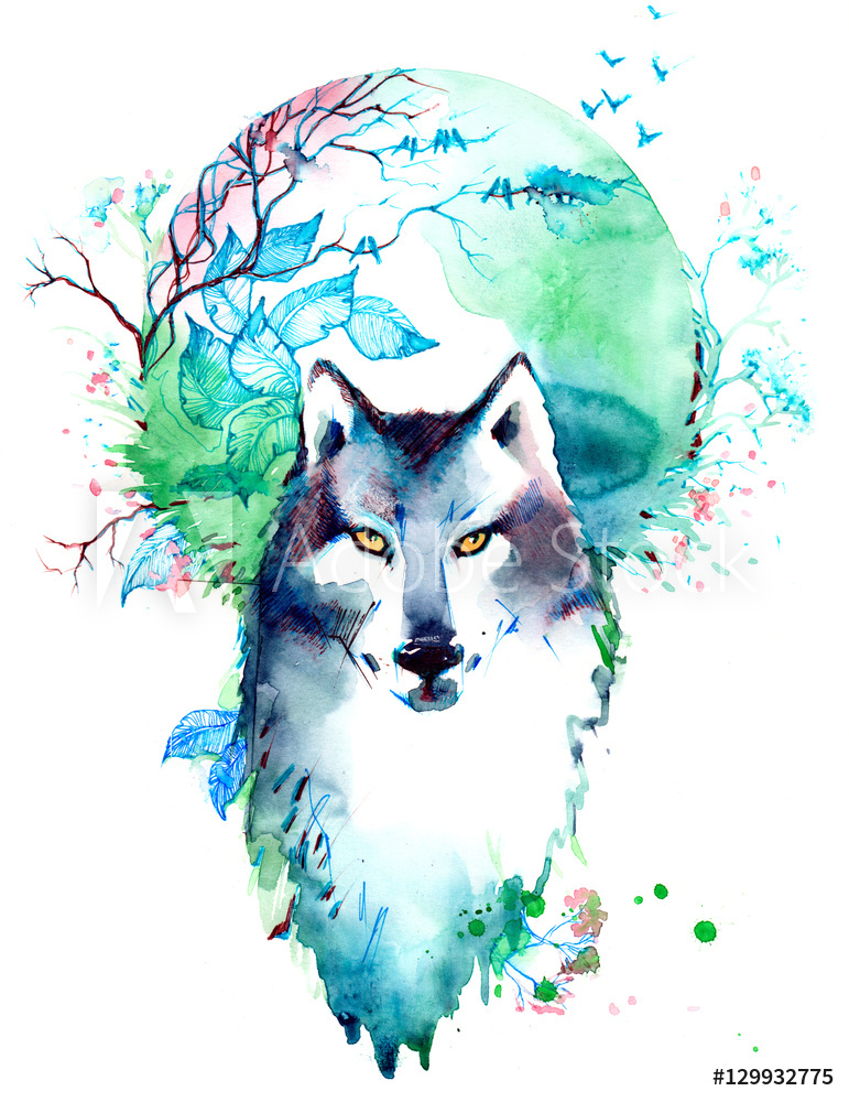 Obraz na płótnie malowany wilk jesienią  w salonie