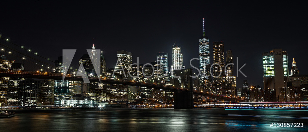 Obraz drukowany na płótnie Most Brookliński i Nowy Jork nocą