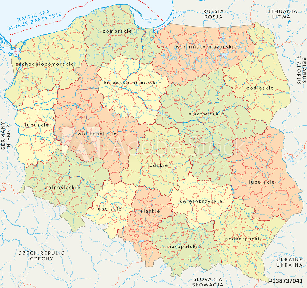 Obraz na płótnie Administracyjna mapa Polski w salonie