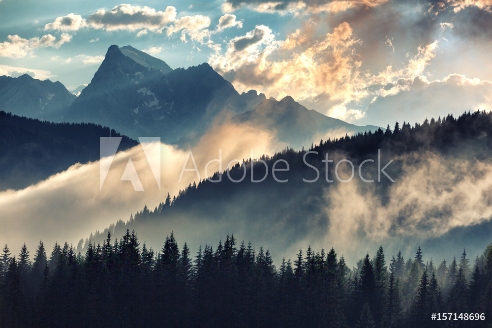Obraz na płótnie Górski krajobraz w mgle \ fotoobraz w salonie
