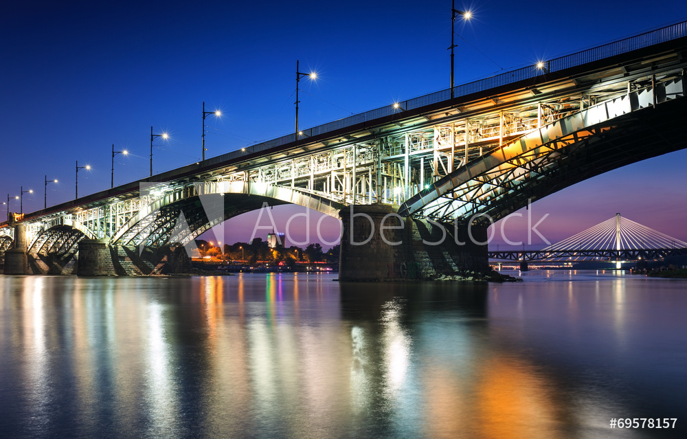 Podświetlony most na Wiśle w Warszawie | Obraz na płótnie