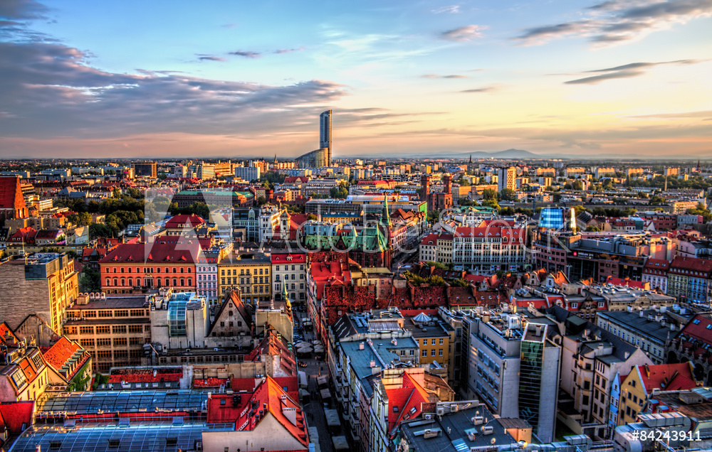 Obraz na płótnie Panorama Wrocławia  w salonie