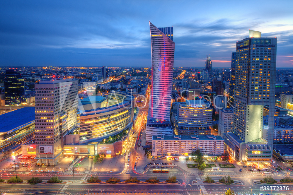 Obraz drukowany na płótnie obraz Warszawa, wieczorna panorama miasta
