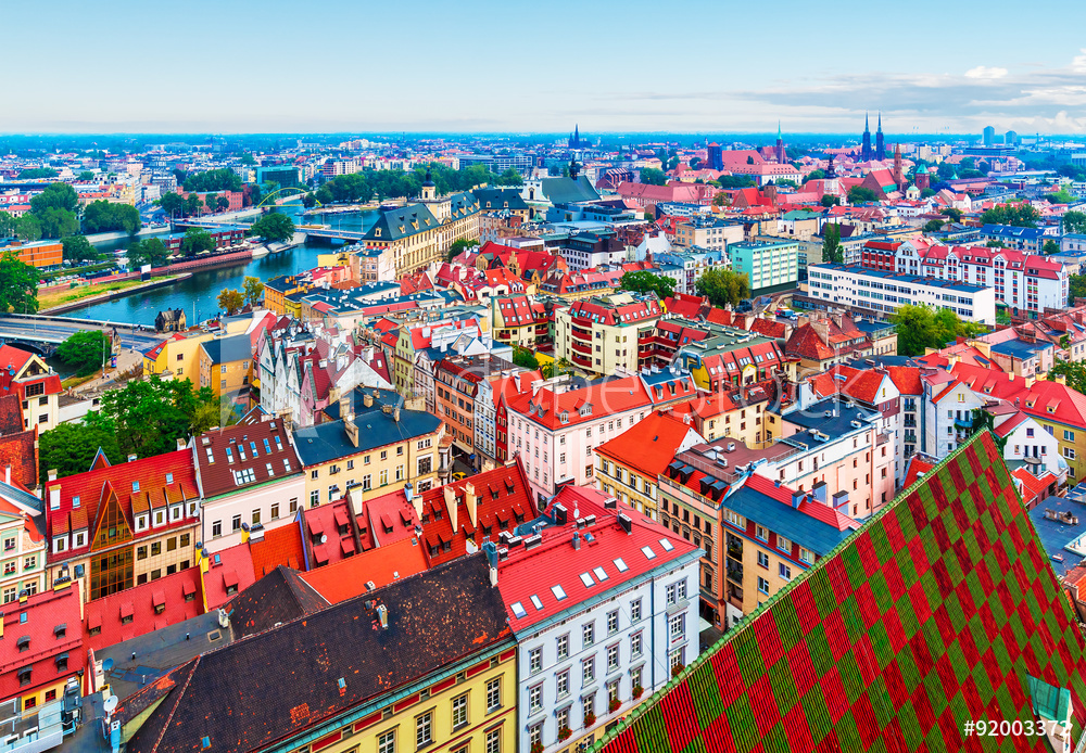 Obraz na płótnie Panorama Wrocławia z powietrza w sypialni