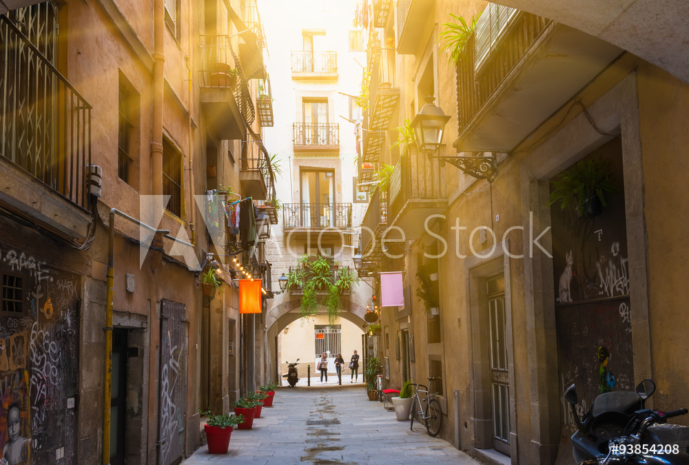 Obraz na płótnie Romantyczna uliczka w Barcelonie w sypialni
