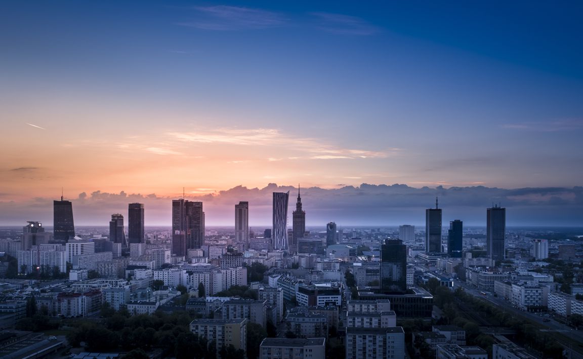 Obraz na płótnie Panorama Warszawy we mgle | Obraz na płótnie w salonie